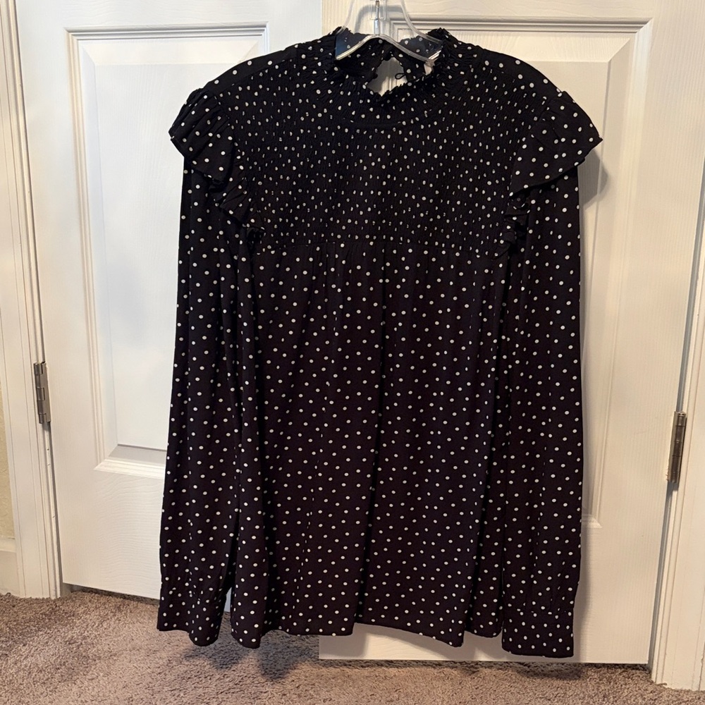 LOFT Black and White Polka Dot Blouse